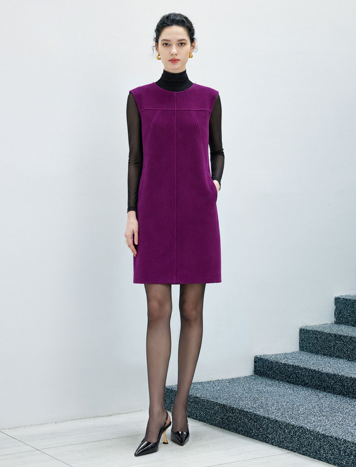 Wool Blend Sleeveless Midi Dress