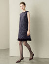 Sequin Tweed Wool Blend Velvet Hem Sleeveless Mini Dress