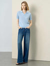 Ribbed Polo‑Collared Knit Short‑Sleeve Top