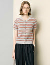 Striped Short-Sleeve Knit Cardigan