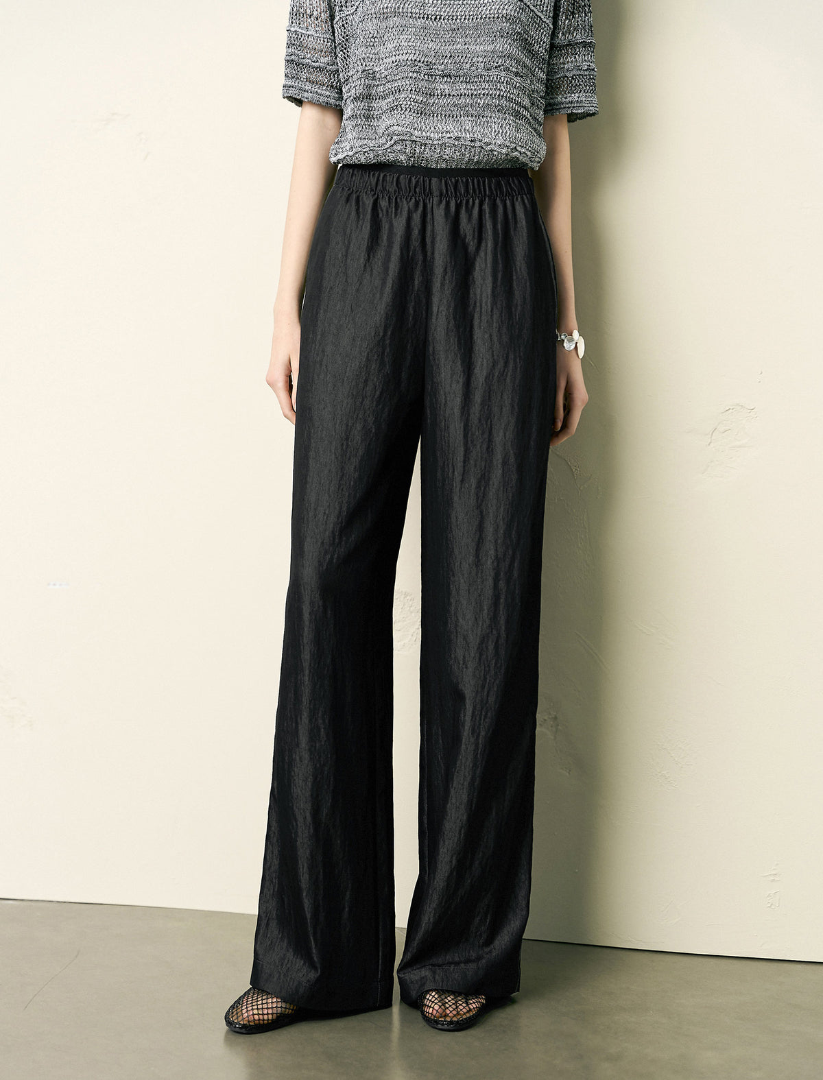 Side Stripes Wide-Leg Textured Pants