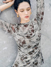 Vintage Floral Print Long Sleeve Ruched Top