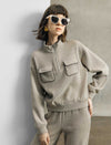 Stand-Collar Drop-Shoulder Half-Zip Relaxed Top