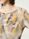 Vintage Printed Long Sleeve Cutout Top