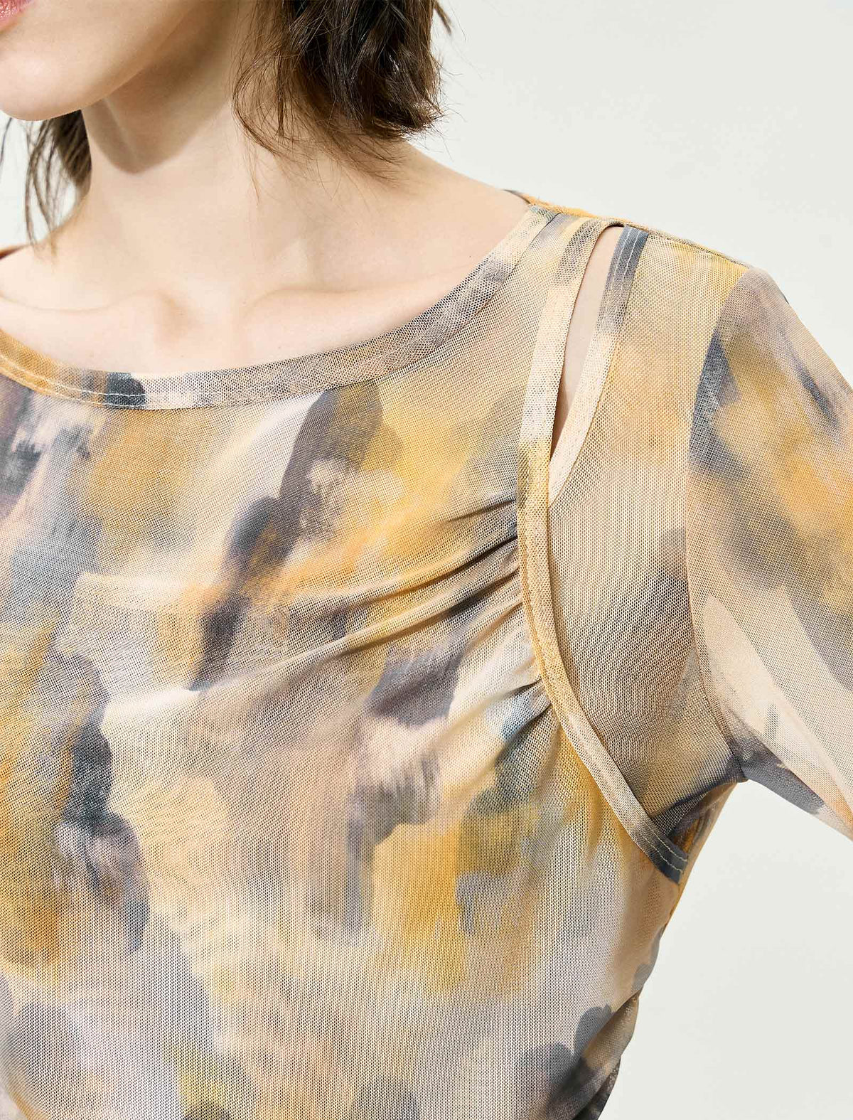Vintage Printed Long Sleeve Cutout Top
