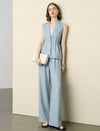 Light Blue Linen-Blend Wide Leg Pants