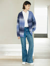 Wool Blend Gradient Stripe Open-Front Cardigan