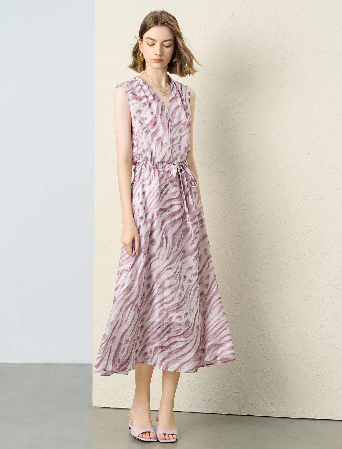 Mauve Zebra Print Sleeveless Midi Dress