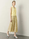 Butter Yellow Printed A-Line Midi Skirt