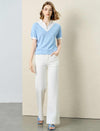 Contrast‑Trim Polo Rib‑Knit Short‑Sleeve Top