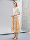 Yellow Gardenia Burnout Floral Midi Skirt