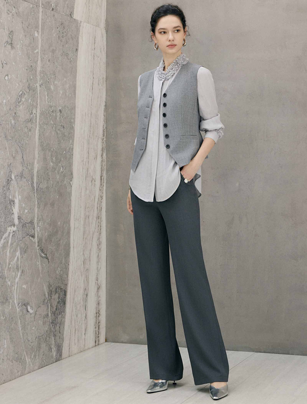 High Waist Wide Leg Full Length Trousers