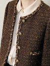 Wool Blend Shimmer Crewneck Button-Front Cropped Jacket