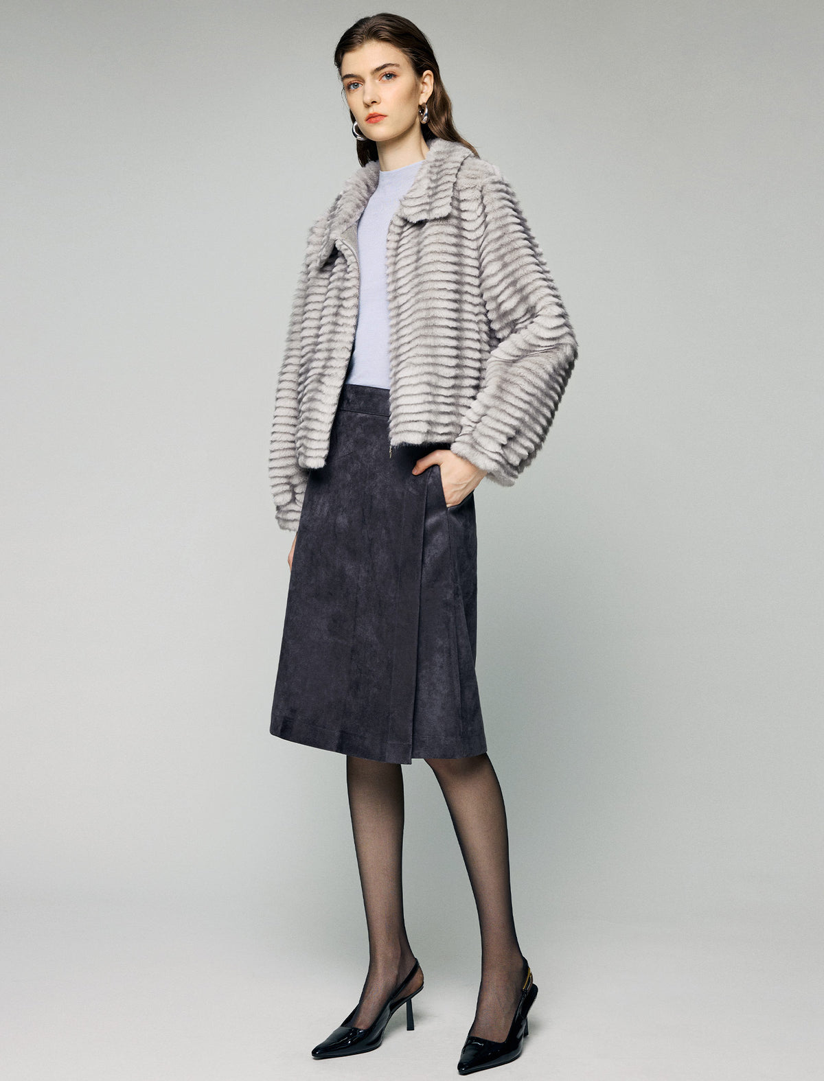 Striped Collared Zip-Front Cropped Jacket