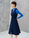 Wool Blend Button Front Sleeveless Midi Dress