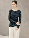 Floral Lace Scalloped Hem Long Sleeve Blouse