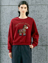 Cartoon‑Pony Embroidered Crew‑Neck Sweatshirt