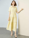 Pale Yellow Tiered Tencel Linen Midi Shirt Dress