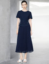Navy Solid Pleated Midi Skirt