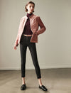 Velvet-Trim Stand-Collar Snap-Front Pocket Padded Coat