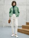 Wool Blend Button-Front Cropped Jacket