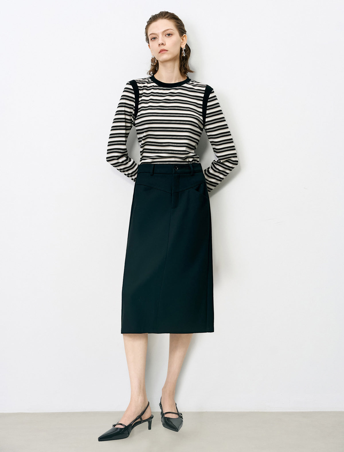 Striped Contrast-Panel Long-Sleeve Knit Top