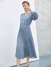 Mist Blue Embossed Leopard Shadow Pleated Dress