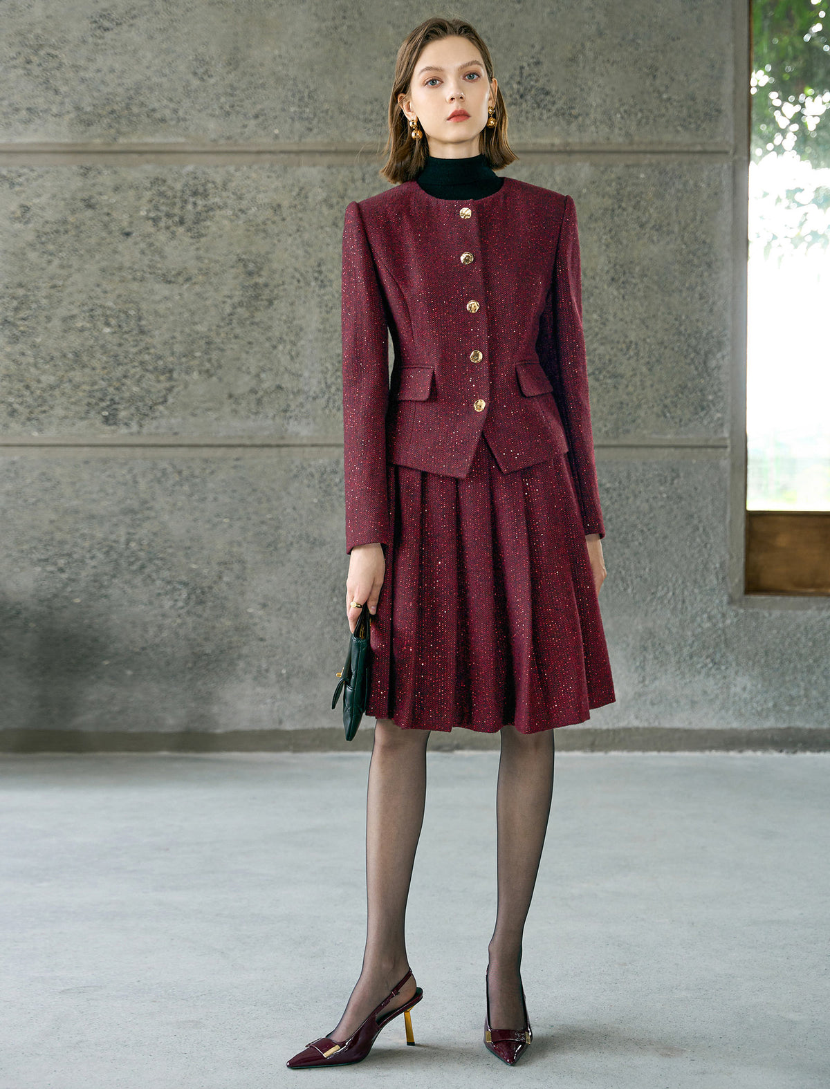 Burgundy Sequin Two‑Piece Set
