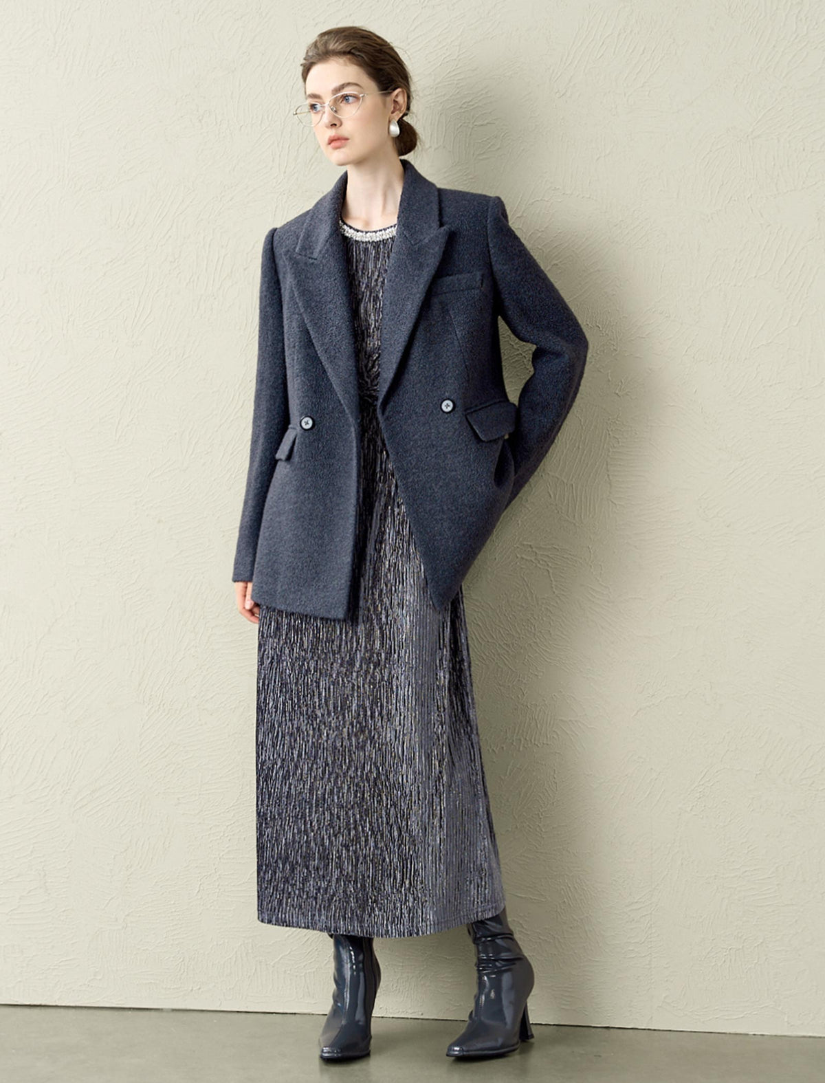 Velvet Waist-Defining Long-Sleeve Dress