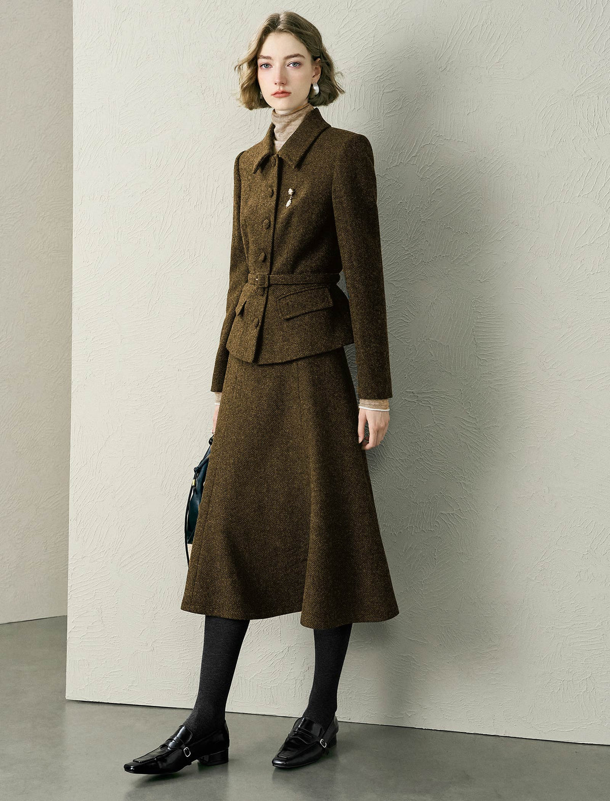 Wool Blend A-Line Midi Skirt