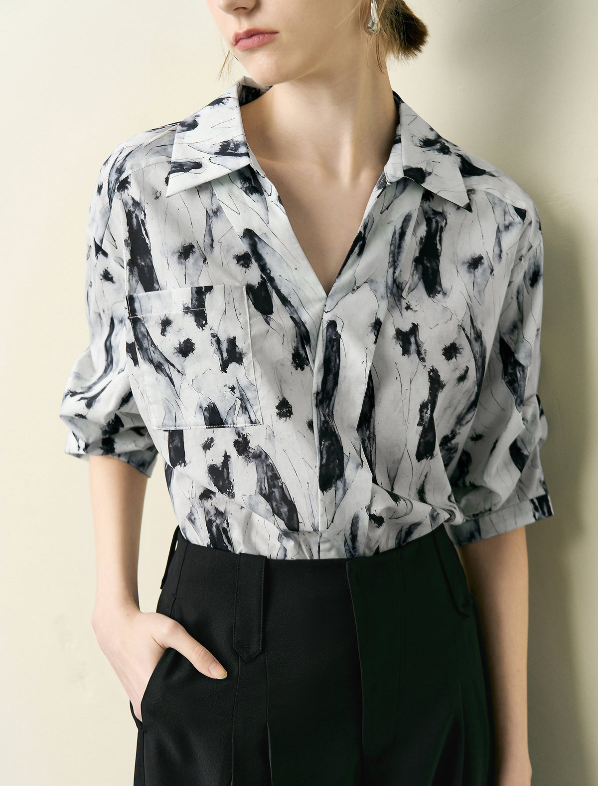 Cotton Watercolor Abstract Print Shirt