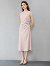 Sleek Draped Sleeveless Defined Waist Cocktail Dress
