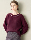 Burgundy Wool-Blend Cutout Neck Sweater