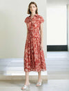 Rust Red Tie-Dye Floral Print Button-Down Midi Shirt Dress
