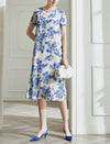 Elegant Floral Silk Dress with Cinched Waist