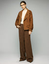 Notched-Lapel Contrast-Trim Button-Front Cropped Jacket