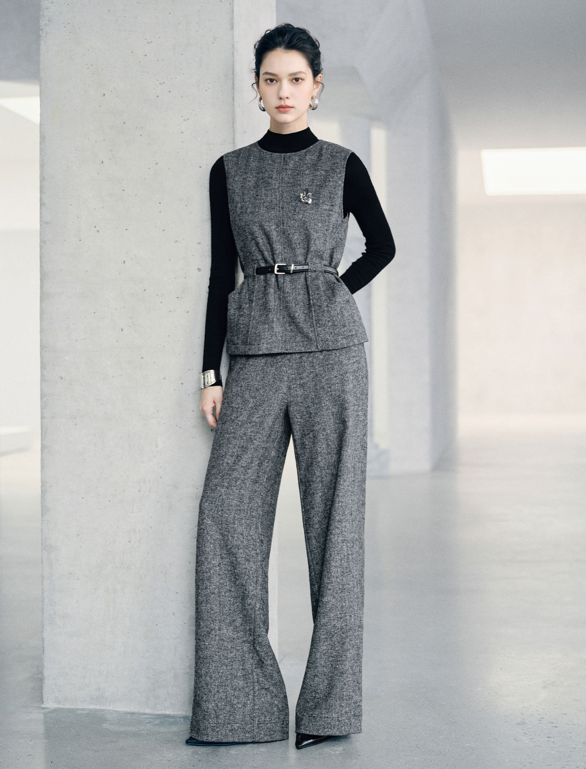Wool Blend High-Waist Pocket Flare Pants