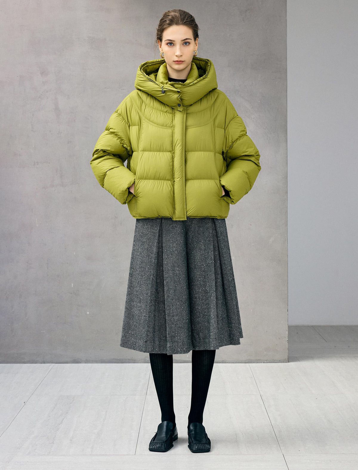 Hooded Drawstring Zip-Front Cropped Puffer Jacket