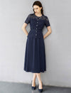 Navy Lace Mock Two-Piece Belted Midi Dress