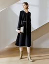 V-Neck Long Sleeve Belted Streamlined Midi Dress