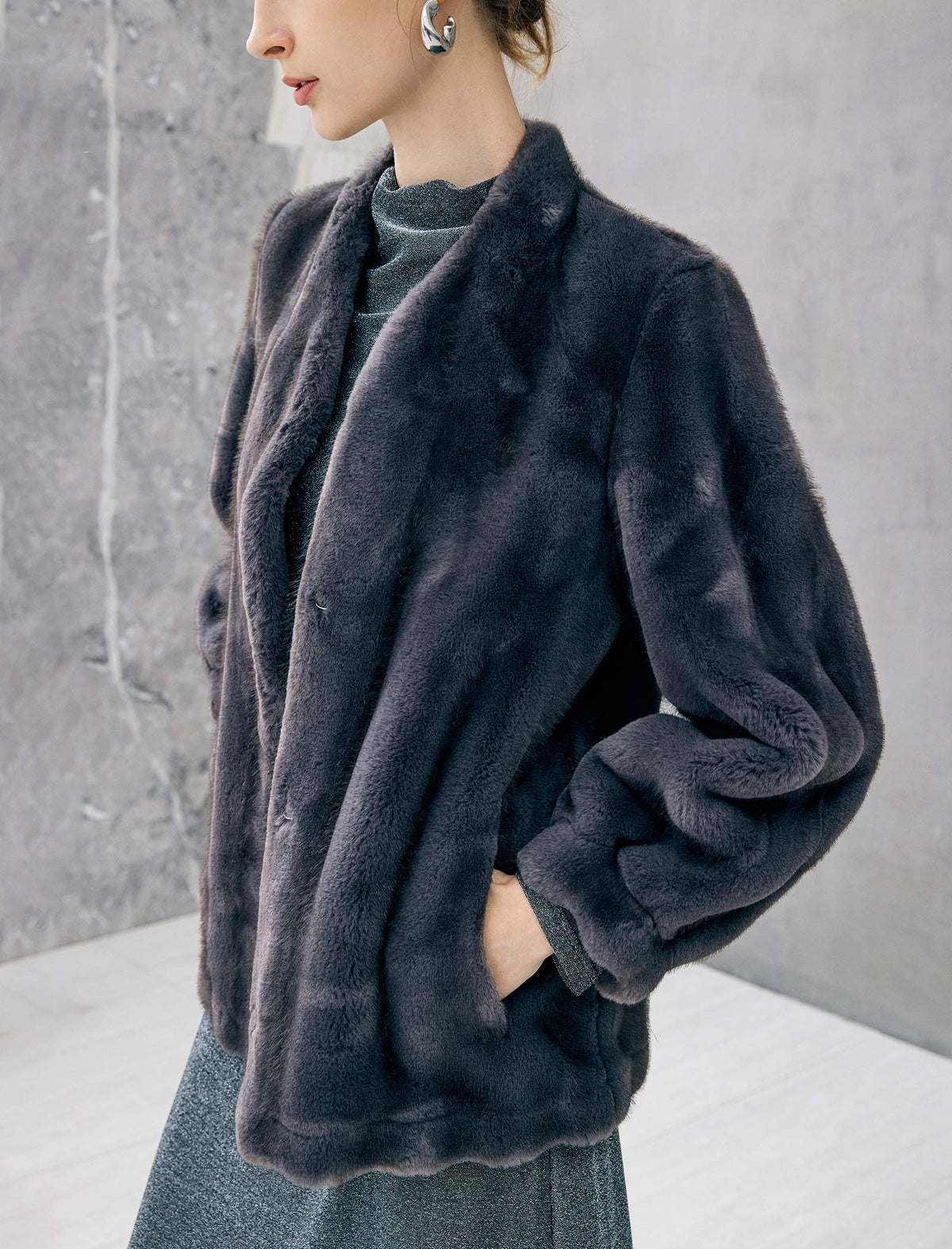 Faux Fur Shawl Collar Long Sleeve Coat