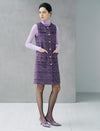 Wool Blend Textured Button-Front Sleeveless Straight Midi Dress