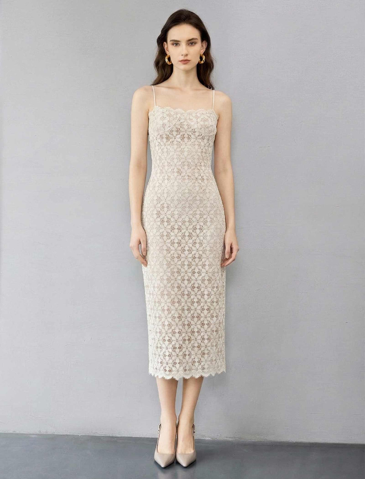 Luxury Lace Trim Slip Evening Dress