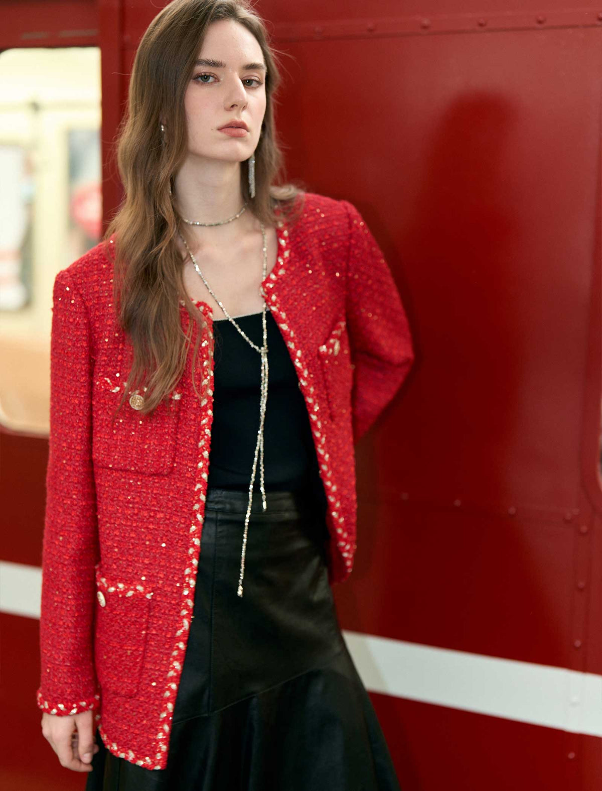 Tweed Contrast Trim Wool-Blend Jacket