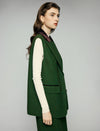 Wool Blend Contrast-Trim Notched-Lapel Button-Front Long Vest