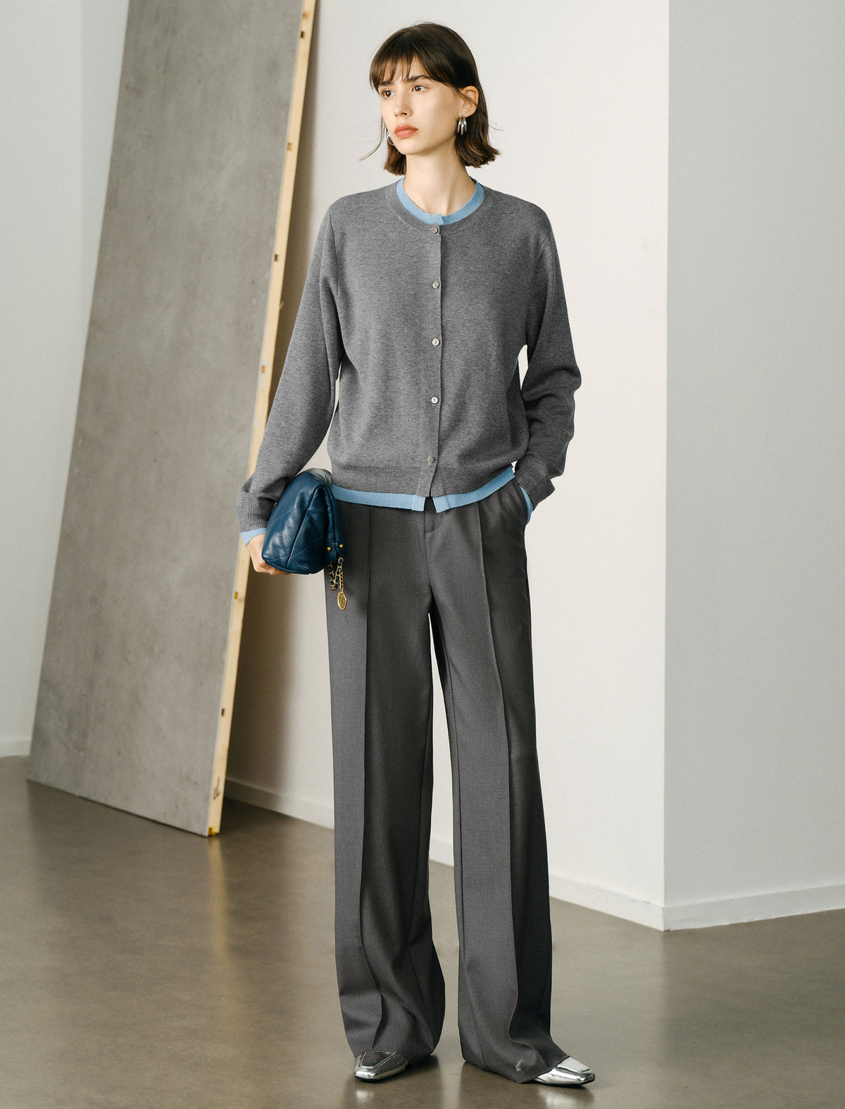 Mock‑Two‑Piece Color‑Block Knit Cardigan
