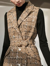 Wool Blend Textured Notched-Lapel Sleeveless Dress