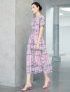 Pink Multi-Color Plaid Short Sleeve Midi Dress