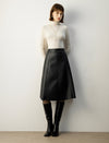 Coated Wrap-Front A-Line Midi Skirt