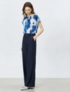 Mulberry Silk Watercolor Print Short-Sleeve Blouse